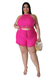 Teonclothingshop Plus Size Women Knitted Two Pieces Set Summer