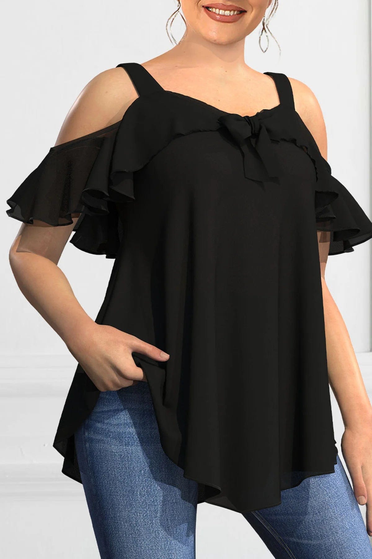 Teonclothingshop Plus Size Women's Blouse Elegant T-shirt with frills