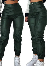 Teonclothingshop Pocket Design Cuffed PU Leather Pants