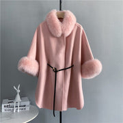 Teonclothingshop Premium cashmere coat, medium length coat with fox fur cuffs