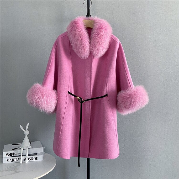 Teonclothingshop Premium cashmere coat, medium length coat with fox fur cuffs