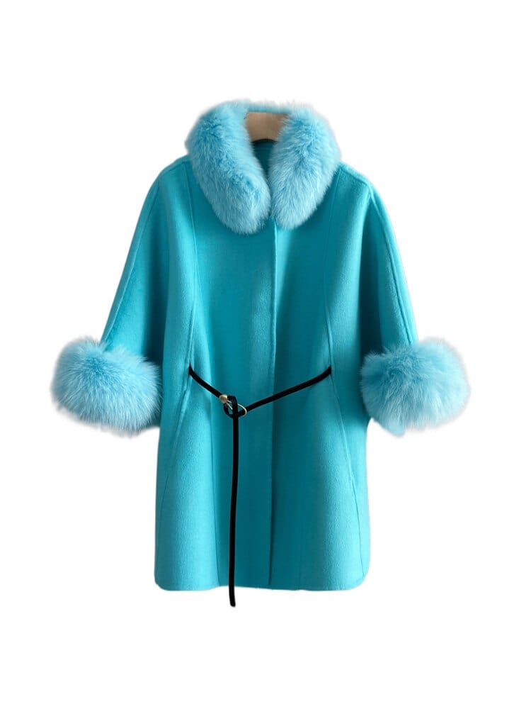 Teonclothingshop Premium cashmere coat, medium length coat with fox fur cuffs