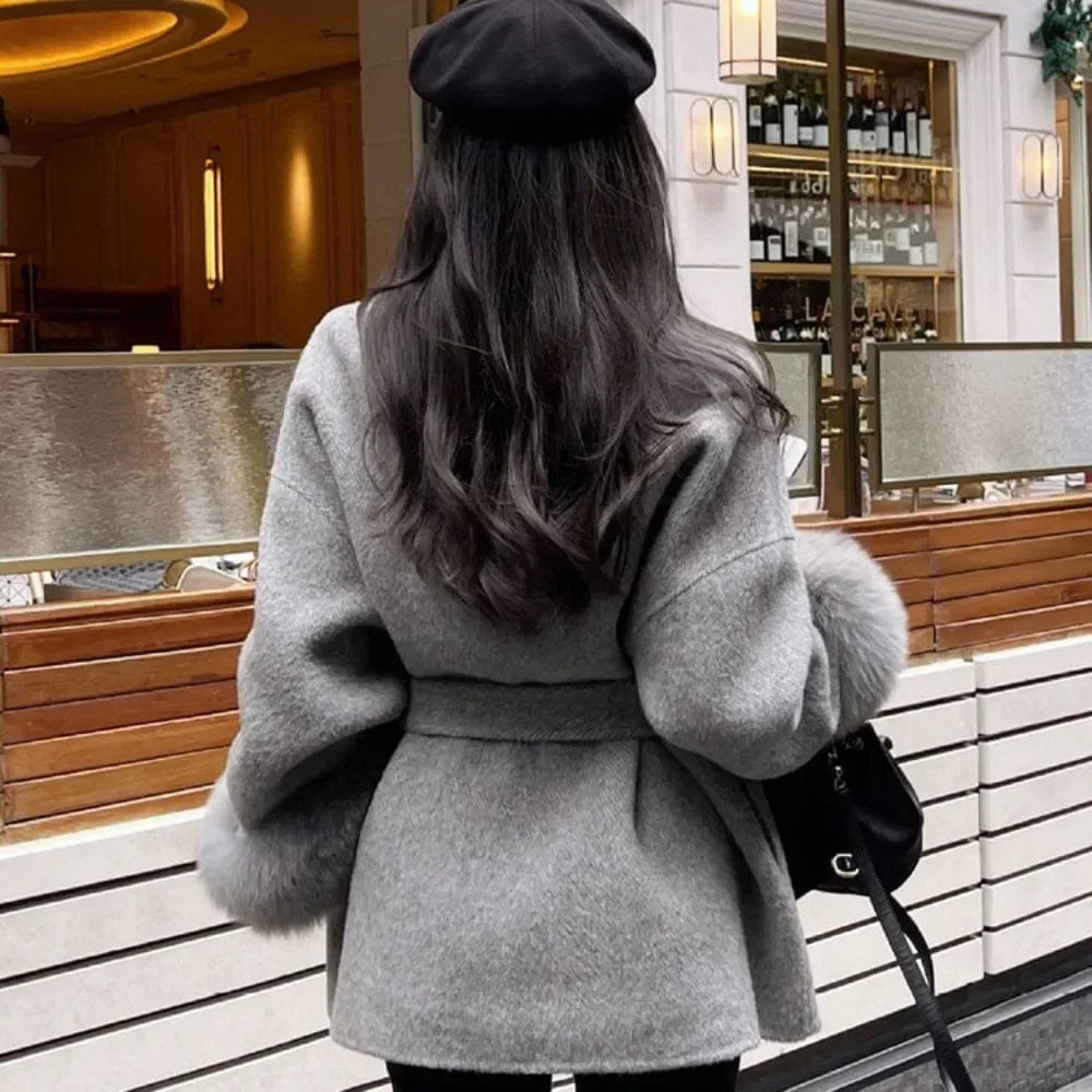 Teonclothingshop Premium double-sided woolen coat with fur