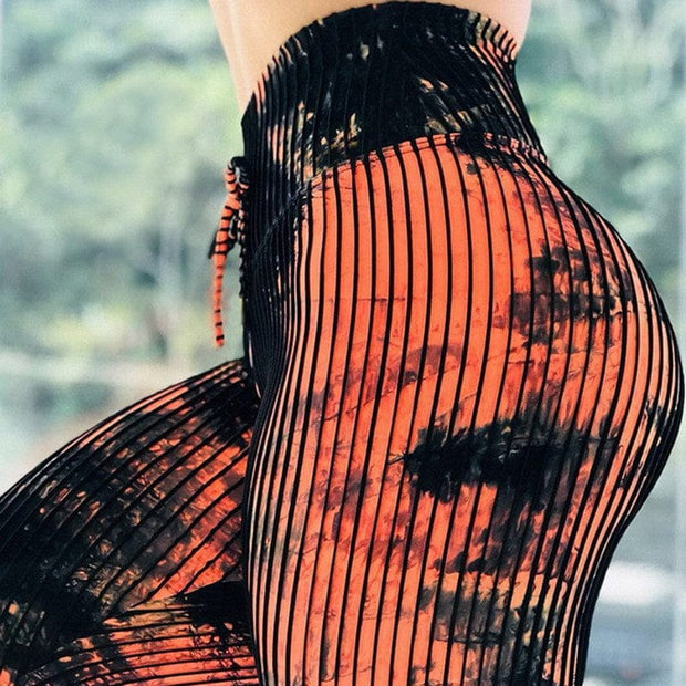 Teonclothingshop Orange abstract lines / L Printing Leggings