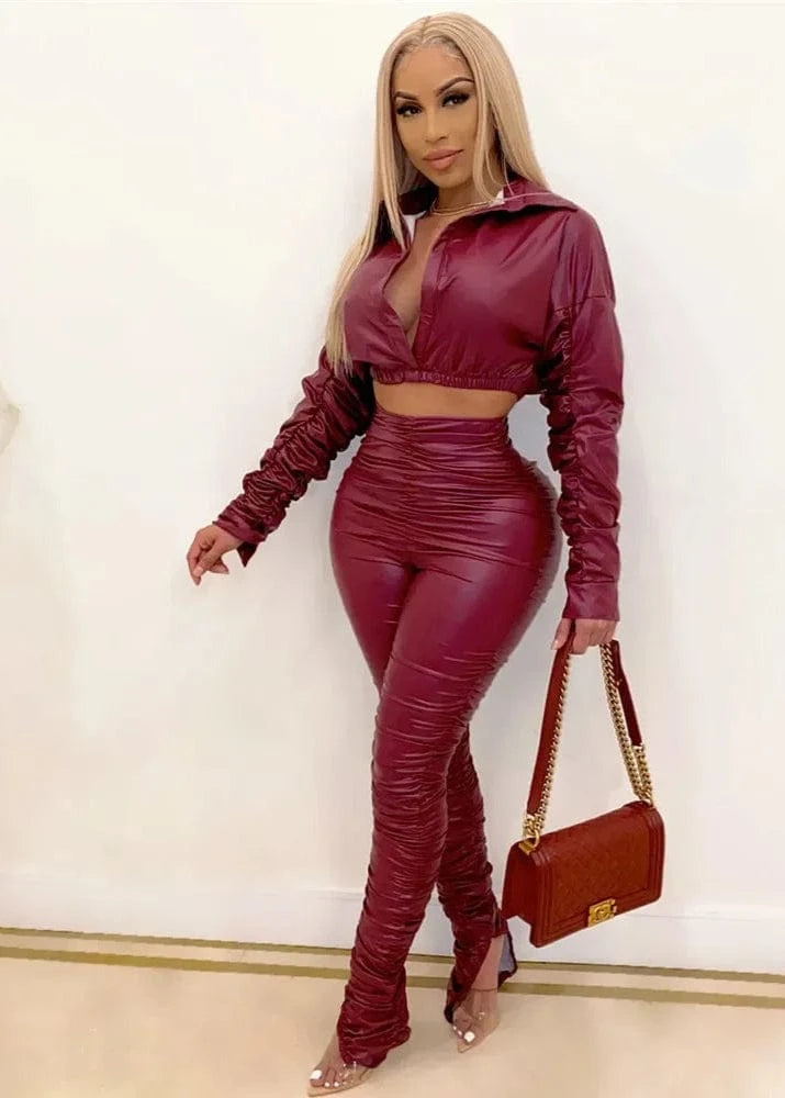 PU Faux Leather Two Piece Set