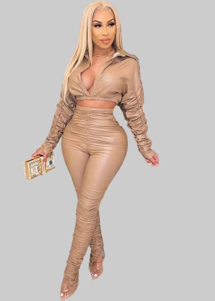 PU Faux Leather Two Piece Set