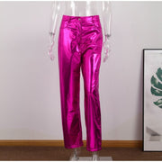 Teonclothingshop Rose Red / S PU Women's Bright Color Pants Solid Color High Waist Straight Street Pants 2023.