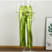 Teonclothingshop Green / S PU Women's Bright Color Pants Solid Color High Waist Straight Street Pants 2023.