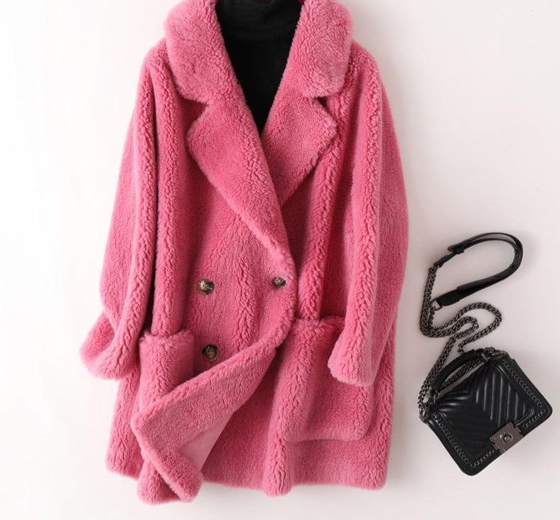 Teonclothingshop Real Fur Coat High Quality Australian Women's Woolen Coats