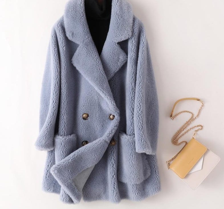 Teonclothingshop Real Fur Coat High Quality Australian Women's Woolen Coats