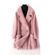 Teonclothingshop Light pink / S / United States Real Fur Coat High Quality Australian Women's Woolen Coats