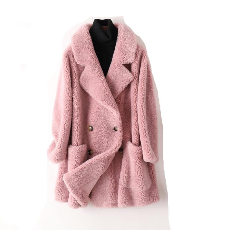 Teonclothingshop Light pink / S / United States Real Fur Coat High Quality Australian Women's Woolen Coats