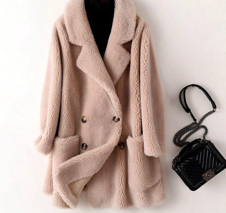 Teonclothingshop Real Fur Coat High Quality Australian Women's Woolen Coats