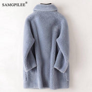 Teonclothingshop Real Fur Coat High Quality Australian Women's Woolen Coats