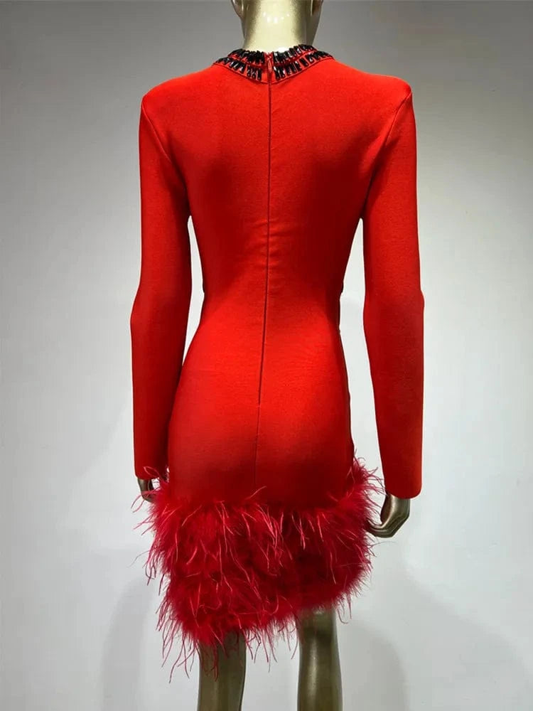 Teonclothingshop Red Carpet Ready: Beaded Feather Mini Dress