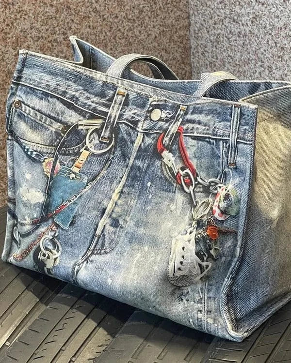 Retro Cowboy Denim Tote Bag