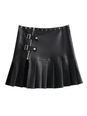 Teonclothingshop Retro mini pleated skirt made of pu leather