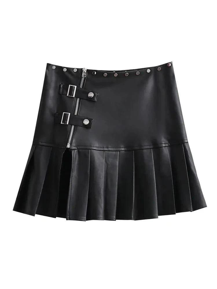 Teonclothingshop Retro mini pleated skirt made of pu leather