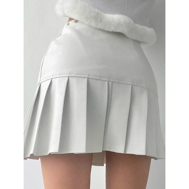 Teonclothingshop White / XS Retro mini pleated skirt made of pu leather