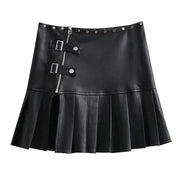 Teonclothingshop Retro mini pleated skirt made of pu leather