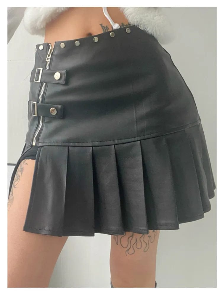 Teonclothingshop Retro mini pleated skirt made of pu leather