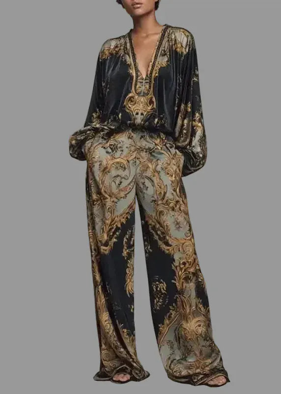 Person wearing a patterned outfit with 'ZJASXMS' branding on a plain background