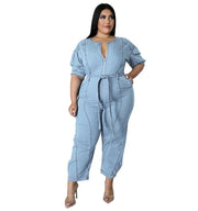 Teonclothingshop Sky Blue / XL Revamp Your Style with our Plus Size Denim Jumpsuit