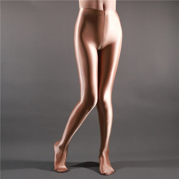 Teonclothingshop brown / M Shiny Opaque Tights Shiny high-waisted tights-socks