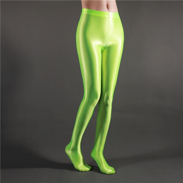 Teonclothingshop green / M Shiny Opaque Tights Shiny high-waisted tights-socks