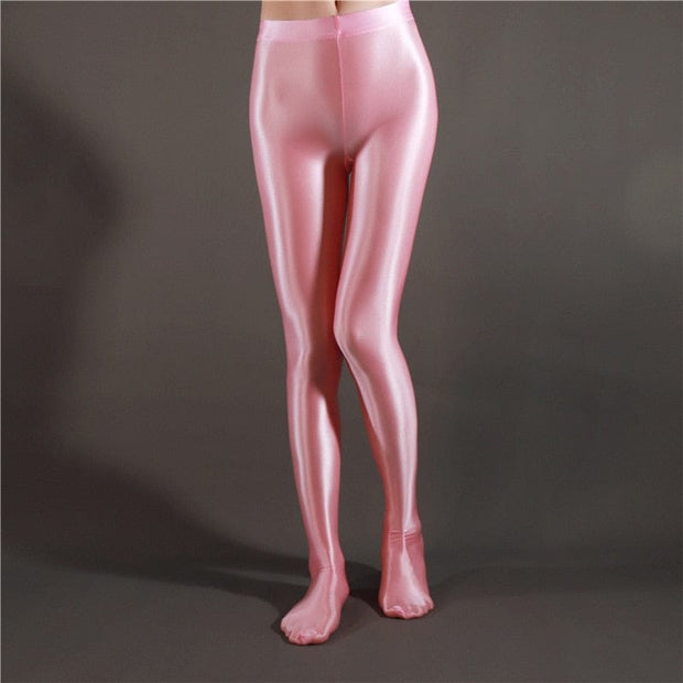 Teonclothingshop pink / M Shiny Opaque Tights Shiny high-waisted tights-socks
