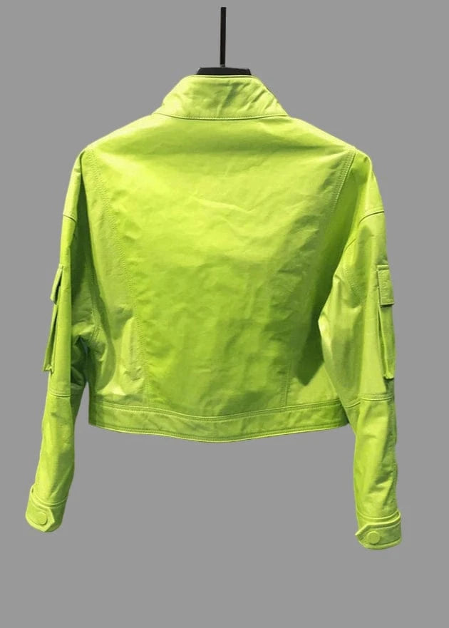 Neon green jacket on a black background