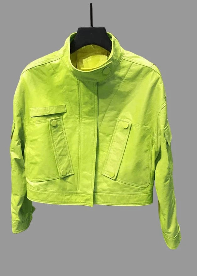 Neon green jacket on a black background