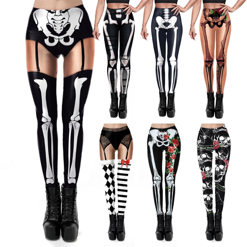 Teonclothingshop Skeleton Women's Leggings Cosplay Sexy Elastic Tight Pants