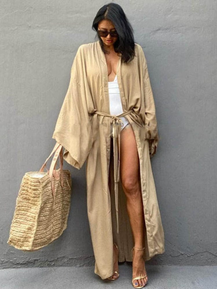 Teonclothingshop Solid bathers beach robe, independent belt, kimono dress