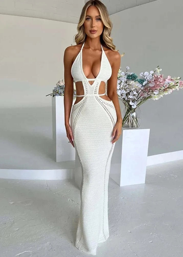Solid Hollow Out Lace Up Women's Dress