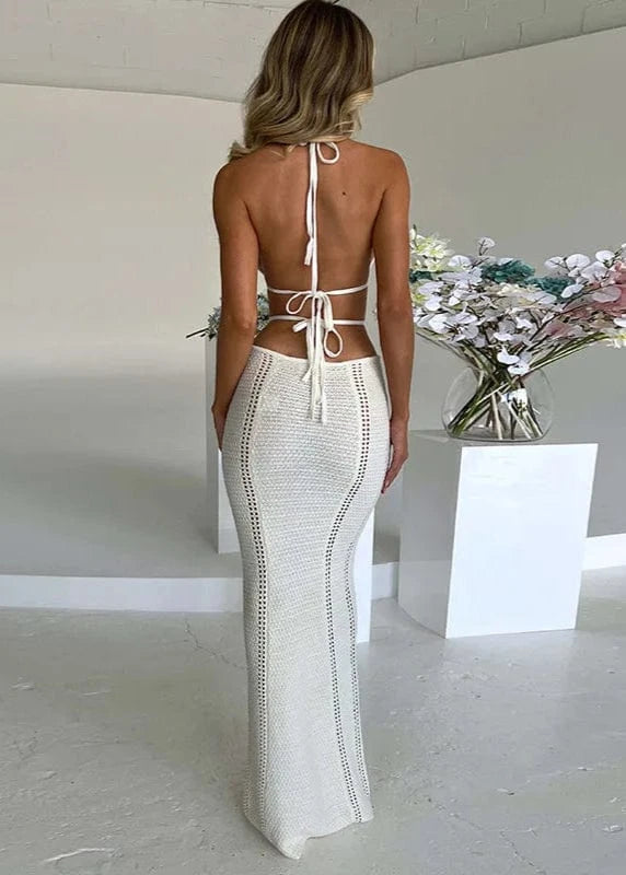 Solid Hollow Out Lace Up Women's Dress