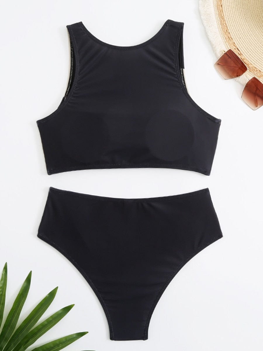 Teonclothingshop Sports Bikinis 2023 Women High Waist Swimwear Solid Color High Neck Swimwear