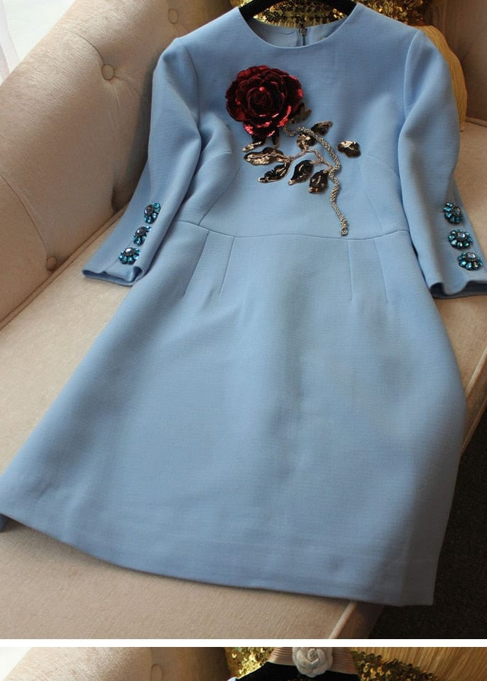 Teonclothingshop Spring Autumn Top Custom Women's Celebrity Sequins Pink Beaded Rhinestone Dress