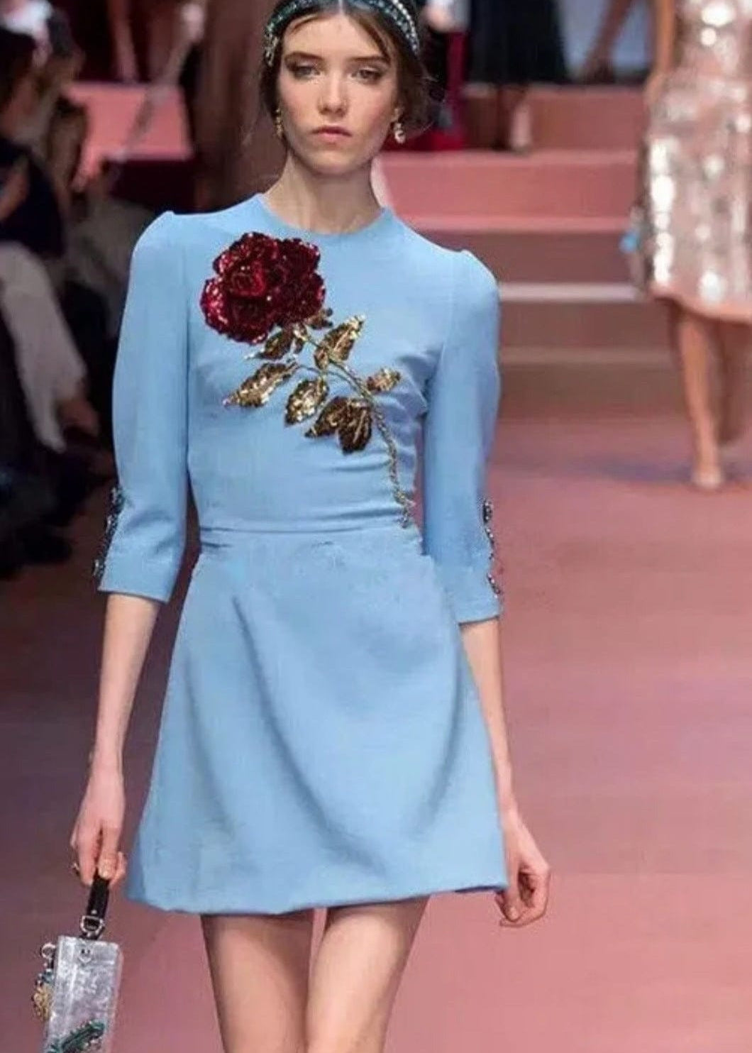 Teonclothingshop Spring Autumn Top Custom Women's Celebrity Sequins Pink Beaded Rhinestone Dress