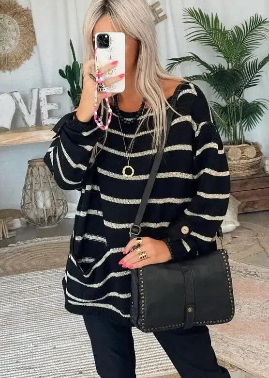 Teonclothingshop Spring Knitting Women Sweater Striped O-neck