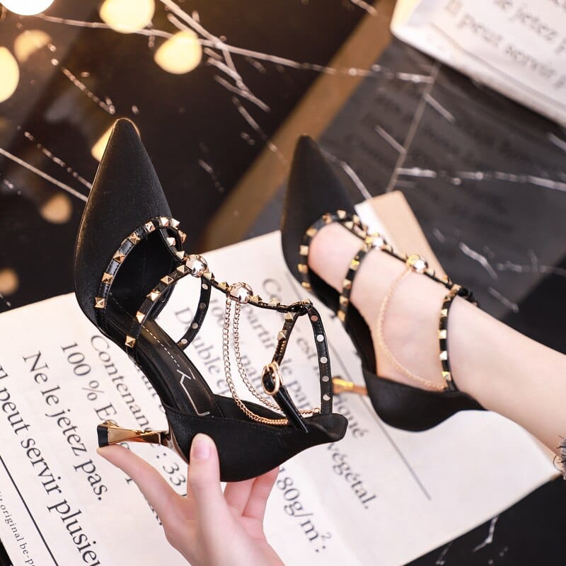 Teonclothingshop Spring Summer 2022 New Black Thin Rivet High Heels Shoes Designer Sandals