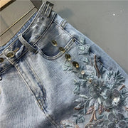 Teonclothingshop Spring Summer New Fashion Embroidery Flower Denim Skirt