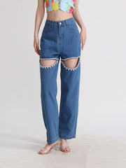 Teonclothingshop darkblue / S Stand Out from the Crowd with Our Embroidered Flares Jeans