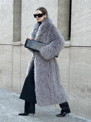 Teonclothingshop Stay Warm in Style: Women’s Long Fluffy Faux Fur Coat