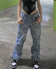 Teonclothingshop Straight Cargo Pants Punk Denim Wide Leg High Waisted Vintage