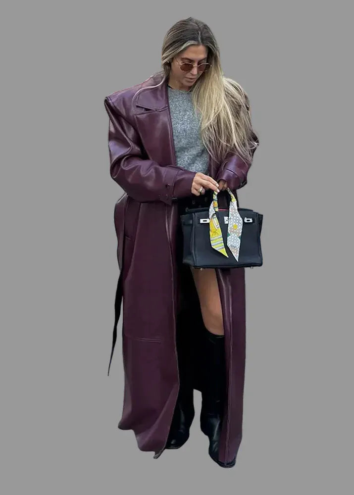 Street Pu Leather Women Long Coat