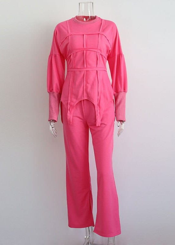 Teonclothingshop Stylish Active Jogger Irregular Shape Tracksuit, Women's Solid Color Round Neck Tracksuit