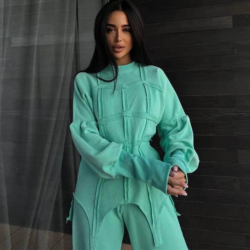 Teonclothingshop Stylish Two-Piece Sweat Suit with Slit Pants for Women