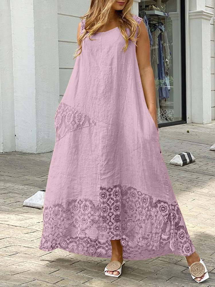 Teonclothingshop Summer 2023 Bohemian Women Maxi Dress Asymmetrical Lace Long Dress