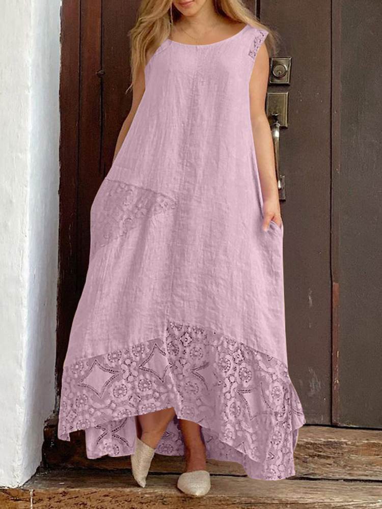 Teonclothingshop Summer 2023 Bohemian Women Maxi Dress Asymmetrical Lace Long Dress